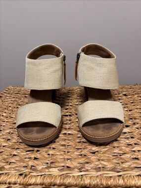 Toms Cream Canvas Dual-Strap Wedge Sandals